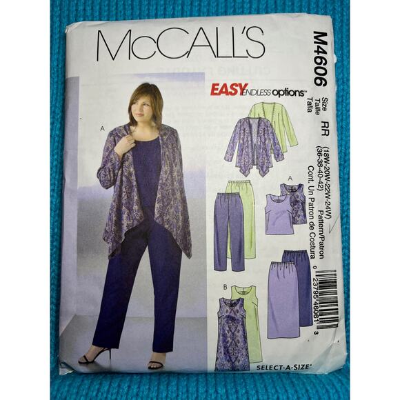 McCalls 4606 long jacket top skirt pants dress pattern sz 18w 20w 22w 24w - Picture 1 of 6